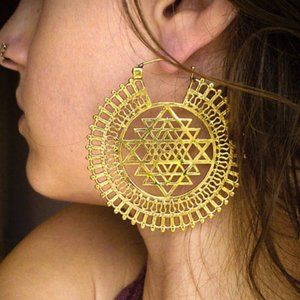XL Sri Yantra Sacred Geometry Brass Tribal Earrings